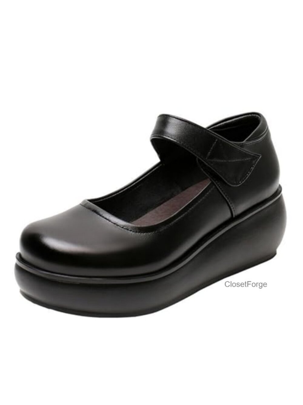 Women's Faux Leather Platform Mary Jane Pump Wide Width Non-Slip Work Shoe
